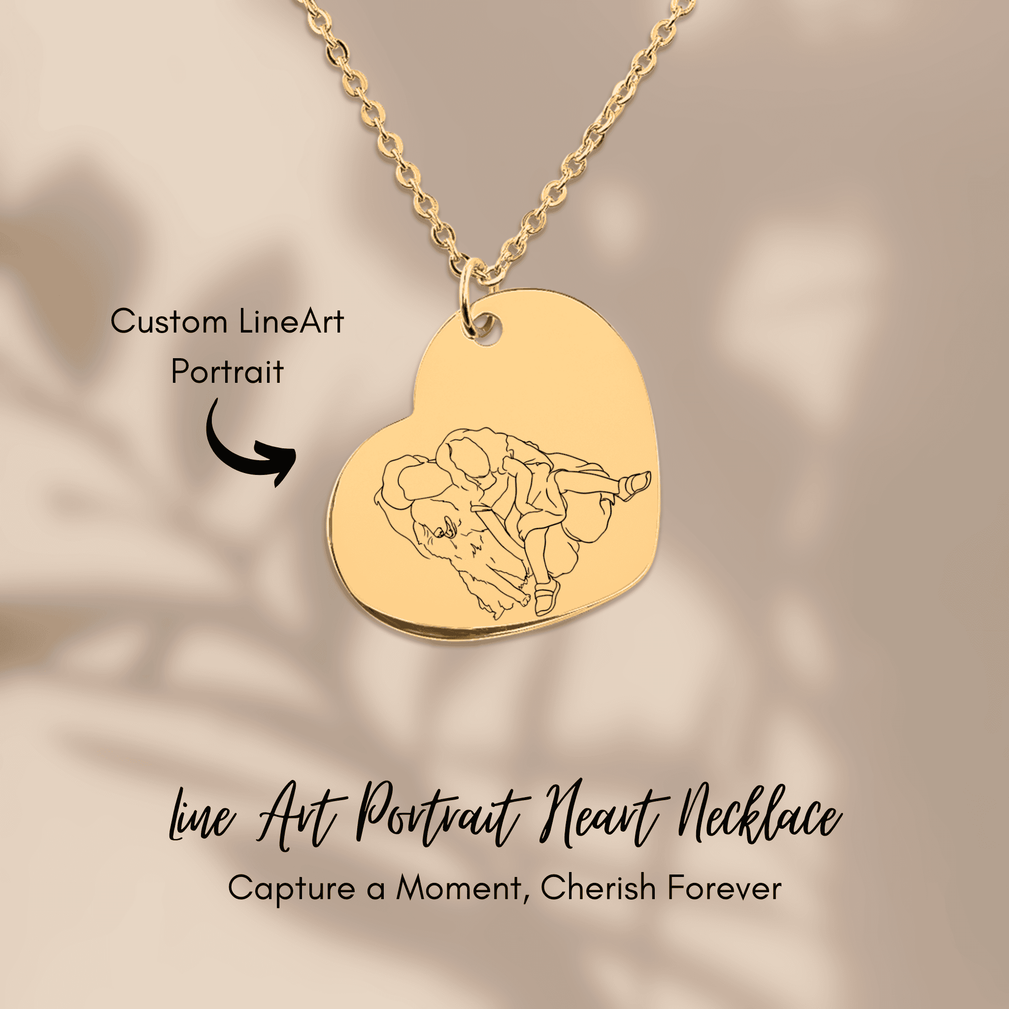 Line Art Portrait Heart Necklace—Personalized Message Card—Custom Engraved Jewelry—Anniversary Keepsake