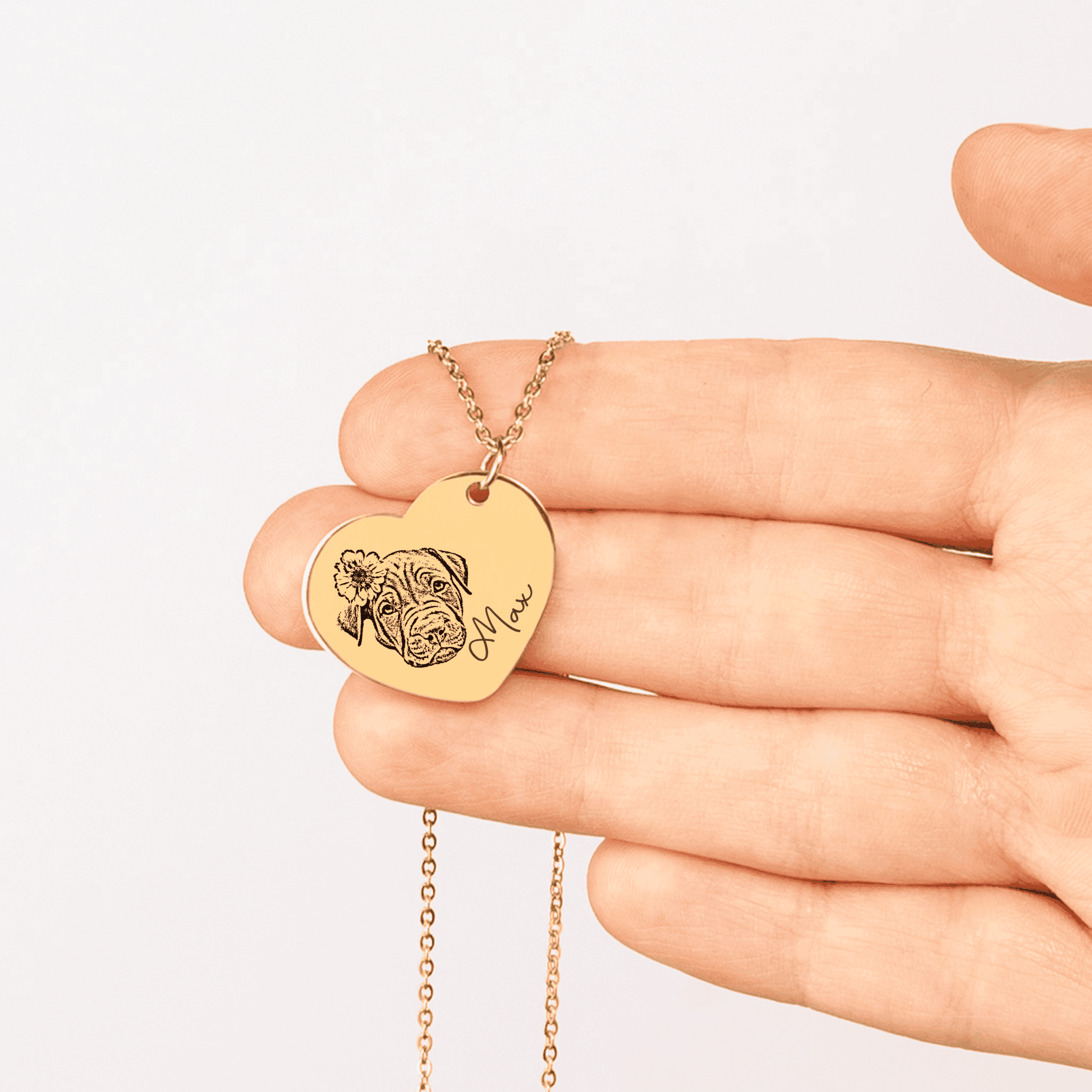 Personalized Engraved Pet Portrait Heart-Shaped Pendant Necklace--Unique Heartfelt Gift for Animal Lovers