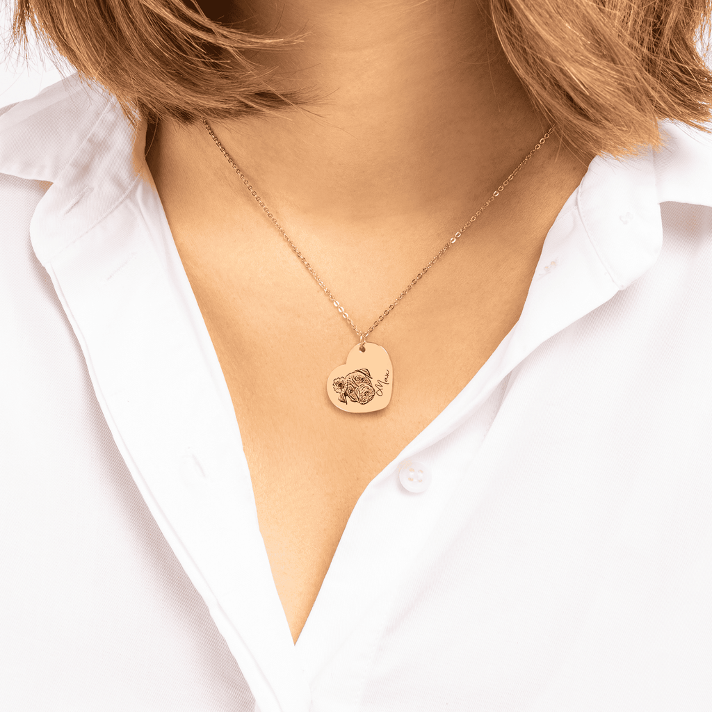 Personalized Engraved Pet Portrait Heart-Shaped Pendant Necklace--Unique Heartfelt Gift for Animal Lovers