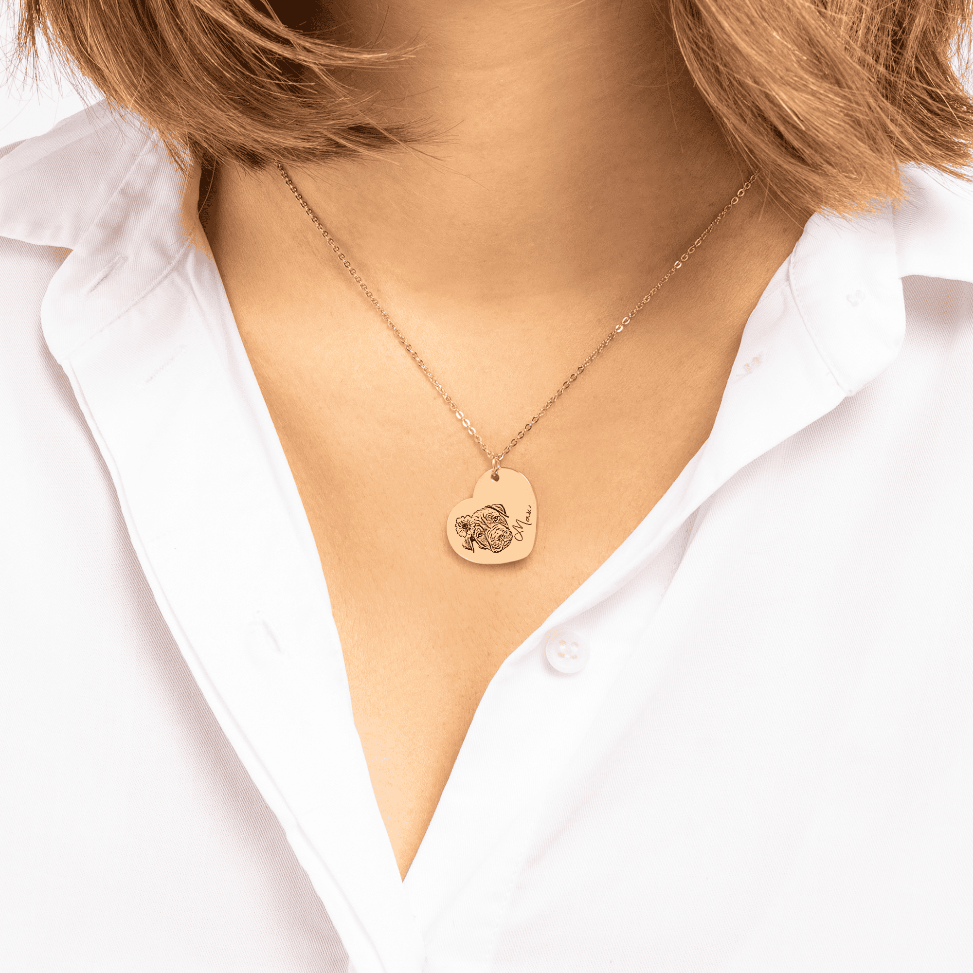 Personalized Engraved Pet Portrait Heart-Shaped Pendant Necklace--Unique Heartfelt Gift for Animal Lovers