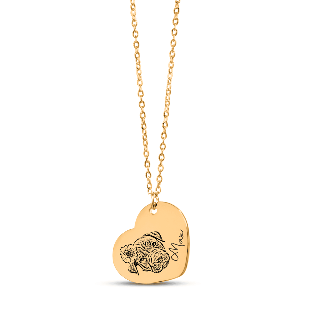 Personalized Engraved Pet Portrait Heart-Shaped Pendant Necklace--Unique Heartfelt Gift for Animal Lovers