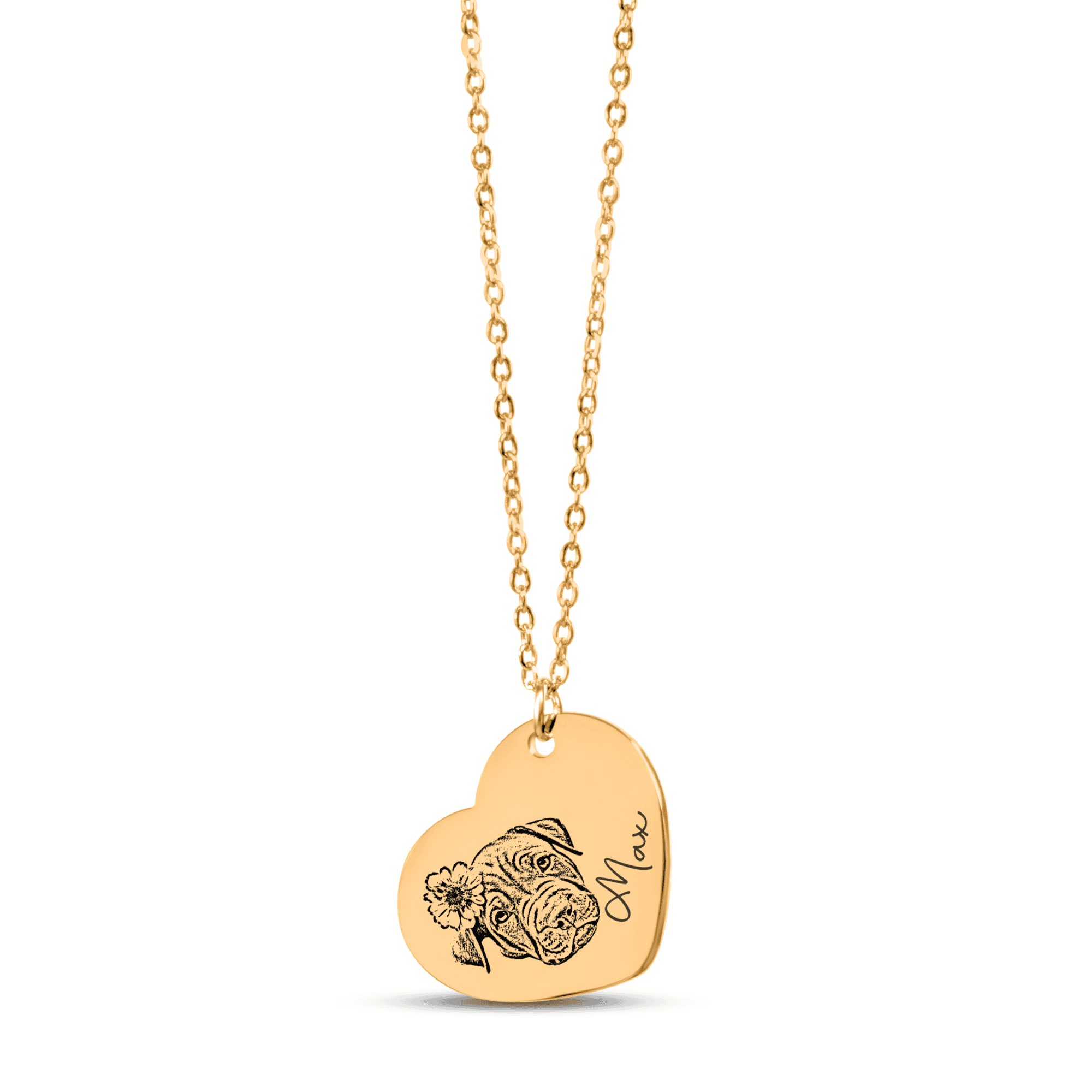 Personalized Engraved Pet Portrait Heart-Shaped Pendant Necklace--Unique Heartfelt Gift for Animal Lovers