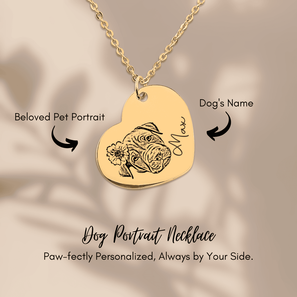 Personalized Engraved Pet Portrait Heart-Shaped Pendant Necklace--Unique Heartfelt Gift for Animal Lovers