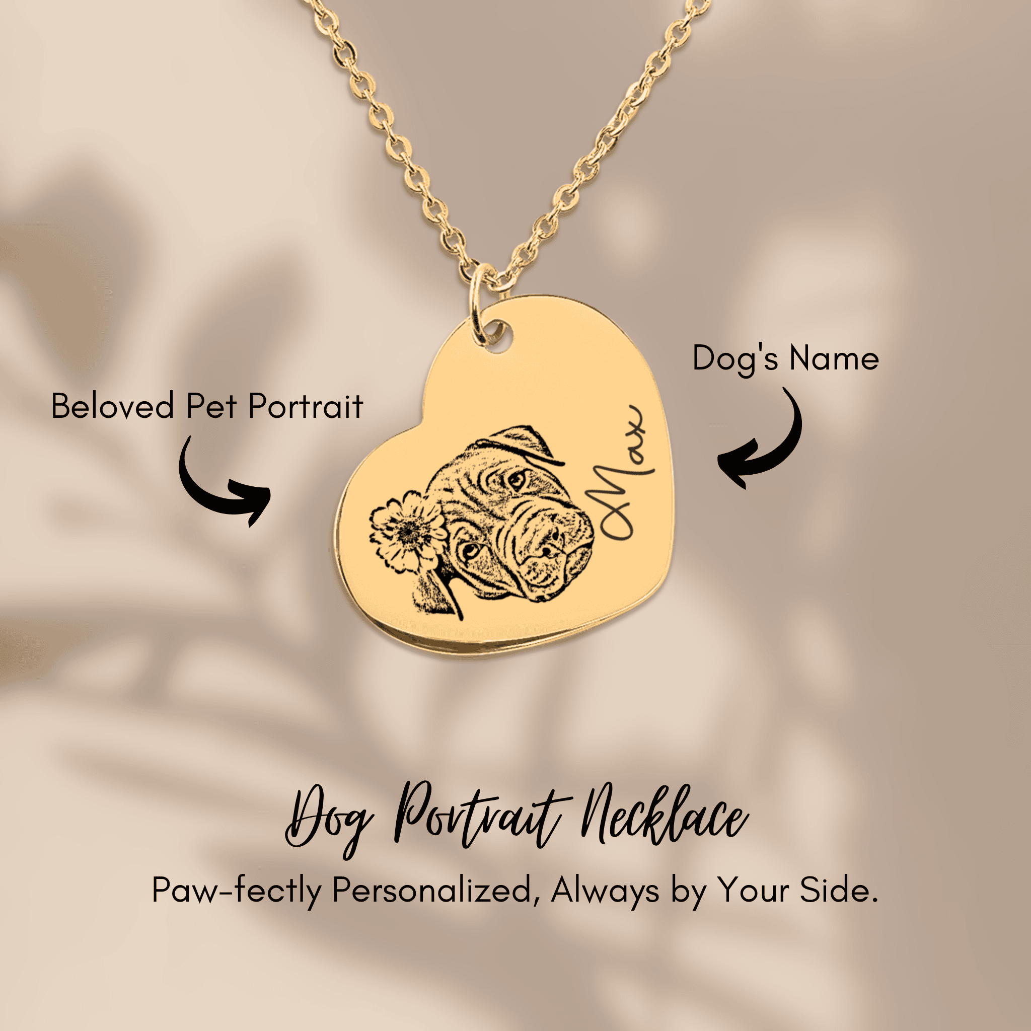 Personalized Engraved Pet Portrait Heart-Shaped Pendant Necklace--Unique Heartfelt Gift for Animal Lovers