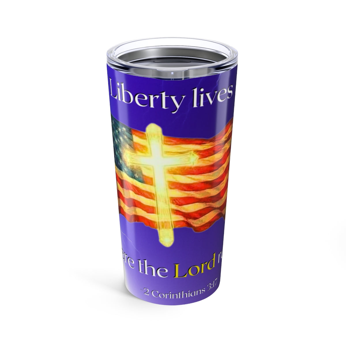 Religious Insulated Tumbler, Patriotic Insulated Tumbler, 20oz Stainless Steel, American Flag Design, Cross Design, Double-Wall Insulated, Vacuum Insulated Tumbler, Gift for USA Lovers