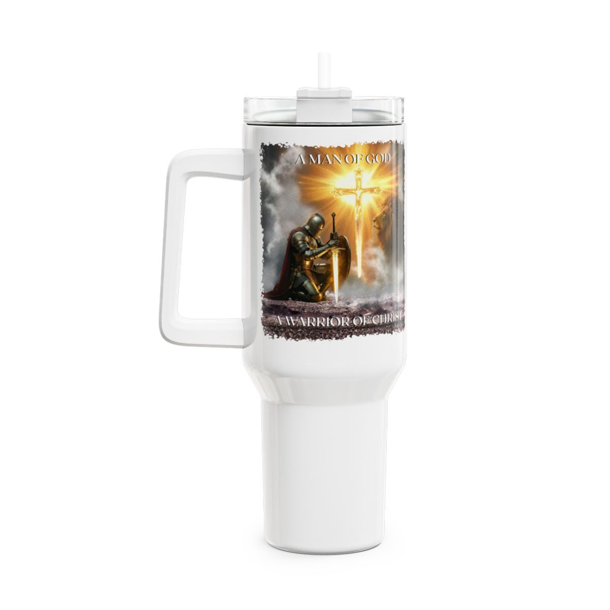 Warrior of God, Inspirational Bible Artwork, Personalized Tumbler Vacuum Insulated, 40 oz Stainless Steel Travel Mug, Christian Gift Idea