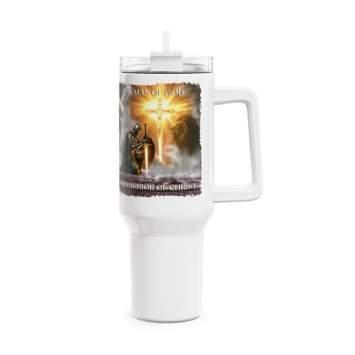 Warrior of God, Inspirational Bible Artwork, Personalized Tumbler Vacuum Insulated, 40 oz Stainless Steel Travel Mug, Christian Gift Idea