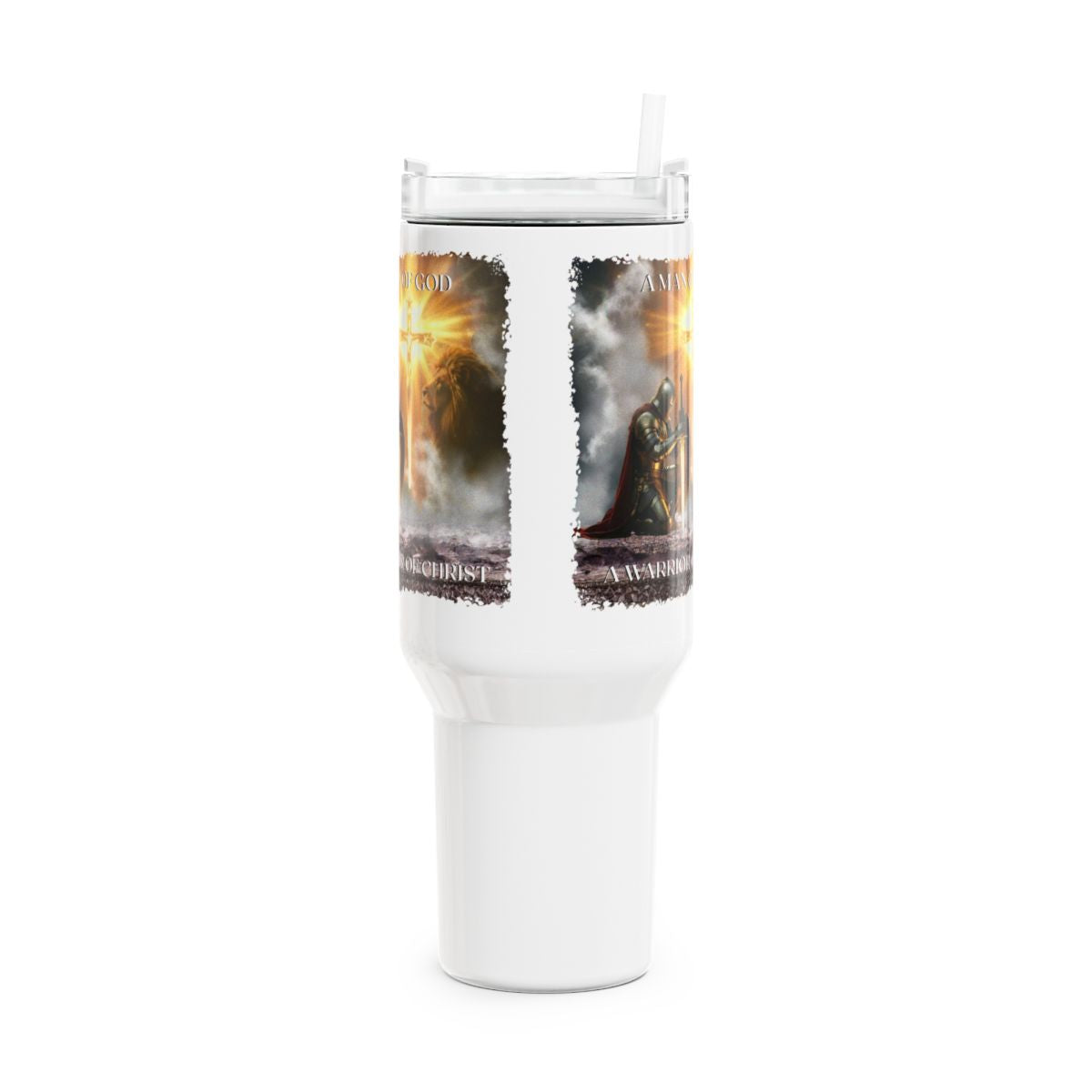 Warrior of God, Inspirational Bible Artwork, Personalized Tumbler Vacuum Insulated, 40 oz Stainless Steel Travel Mug, Christian Gift Idea