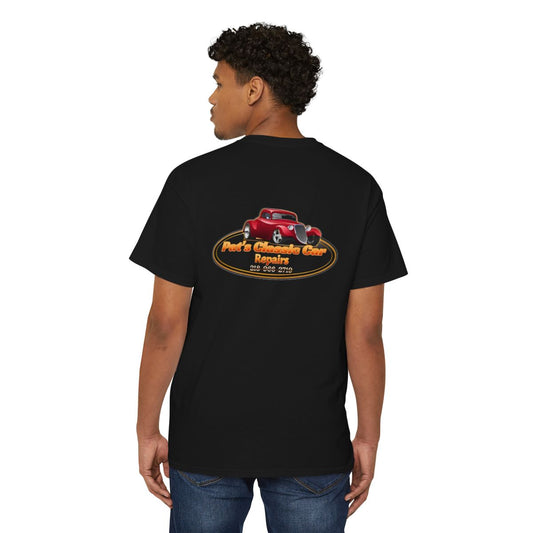 Unisex Heavy Cotton Pocket Tee, Personalized, Pat's Classic Car Repairs