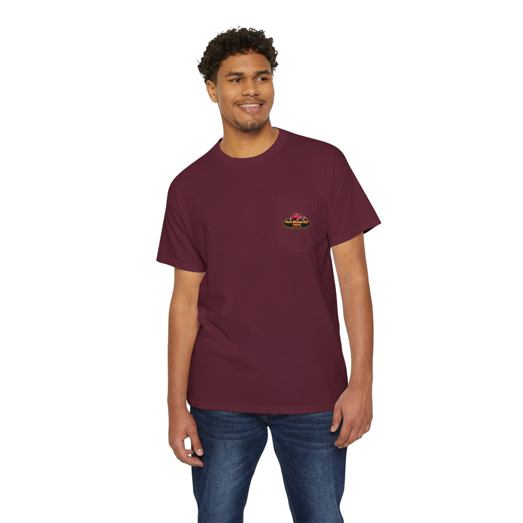 Unisex Heavy Cotton Pocket Tee, Personalized, Pat's Classic Car Repairs