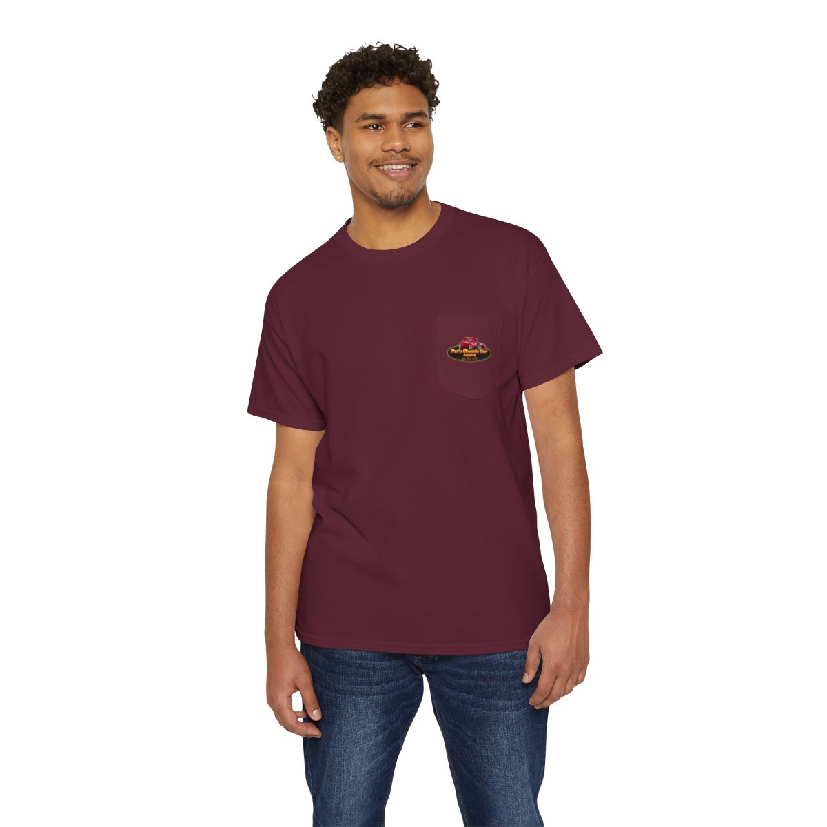 Unisex Heavy Cotton Pocket Tee, Personalized, Pat's Classic Car Repairs