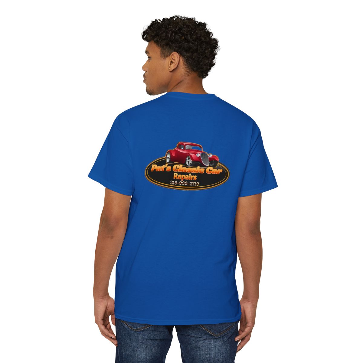 Unisex Heavy Cotton Pocket Tee, Personalized, Pat's Classic Car Repairs
