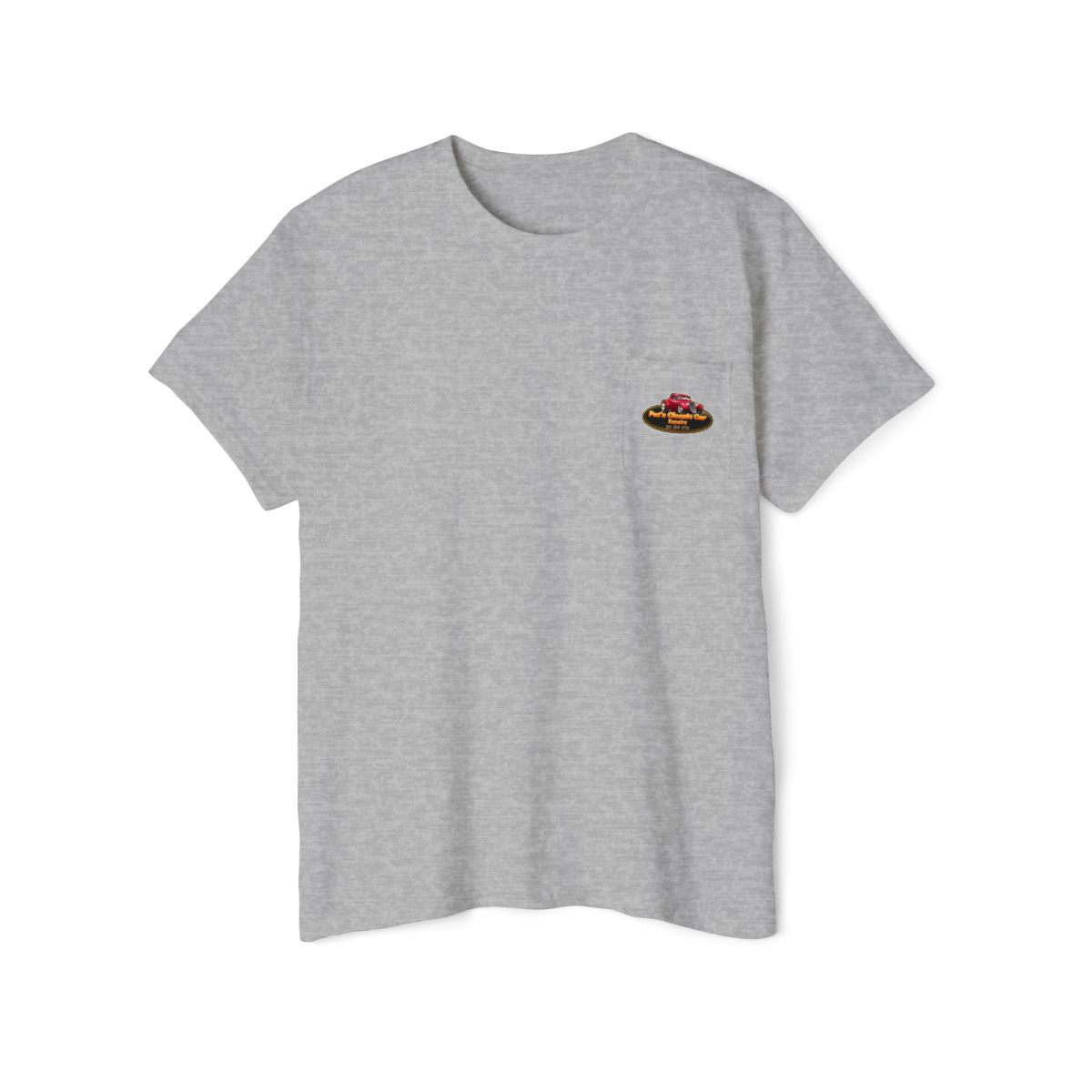 Unisex Heavy Cotton Pocket Tee, Personalized, Pat's Classic Car Repairs