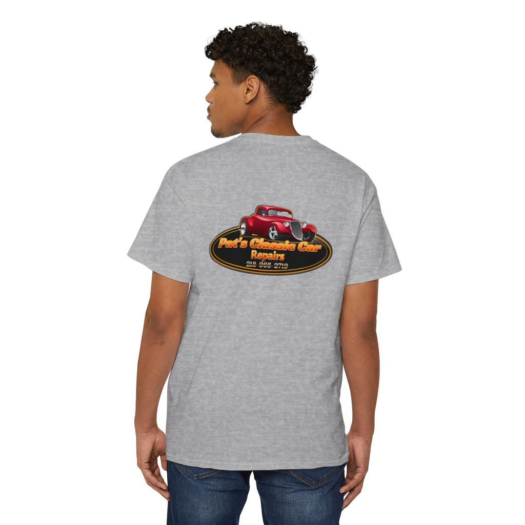 Unisex Heavy Cotton Pocket Tee, Personalized, Pat's Classic Car Repairs