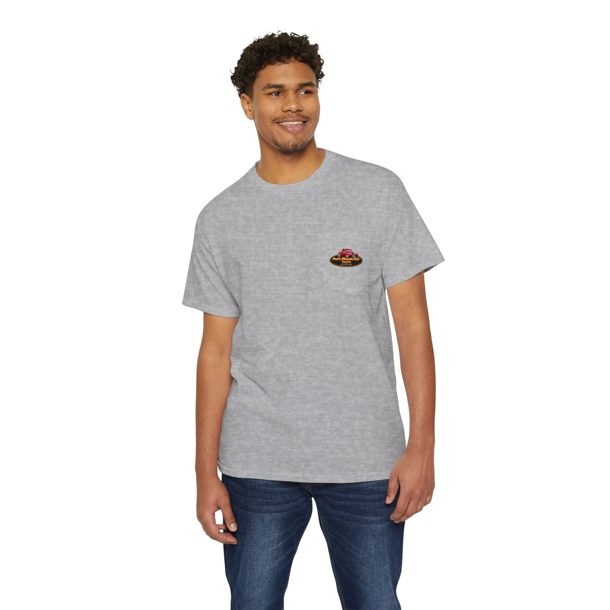 Unisex Heavy Cotton Pocket Tee, Personalized, Pat's Classic Car Repairs
