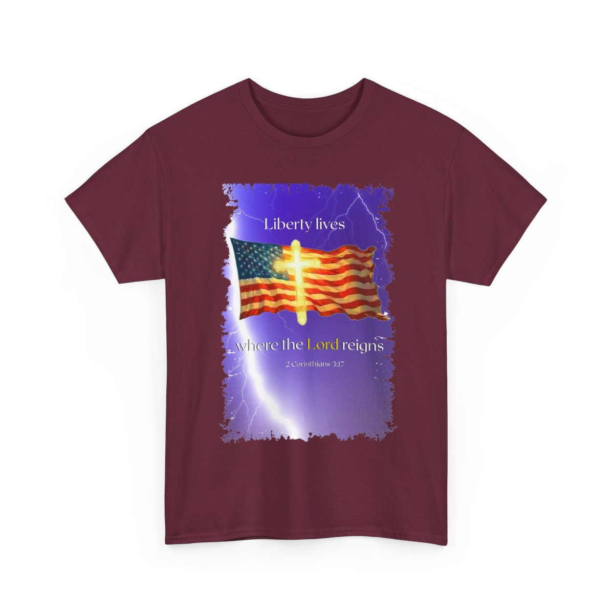 Christian Design "Liberty lives where the Lord reigns" Heavy Cotton Tee, Personalized Apparel, Durable Fashion, Soft Crew Neck T-Shirt, Religious Unisex Tee