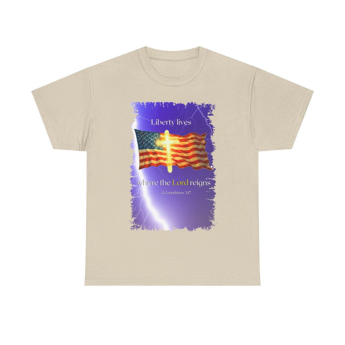 Christian Design "Liberty lives where the Lord reigns" Heavy Cotton Tee, Personalized Apparel, Durable Fashion, Soft Crew Neck T-Shirt, Religious Unisex Tee